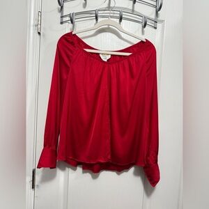 Talbots Silk Split Flyaway‎ Front Blouse Womens 12P Petite Top Red Classic Party